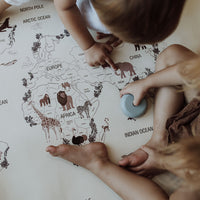 Animal World Map Floral Play Mat